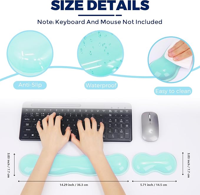 Gel Wrist Rest for Keyboard and Mouse, Wrist Rest for Keyboard, Mouse Wrist Support, Pain Relief, Cool Touch, Non-Skid, Mouse Wrist pad