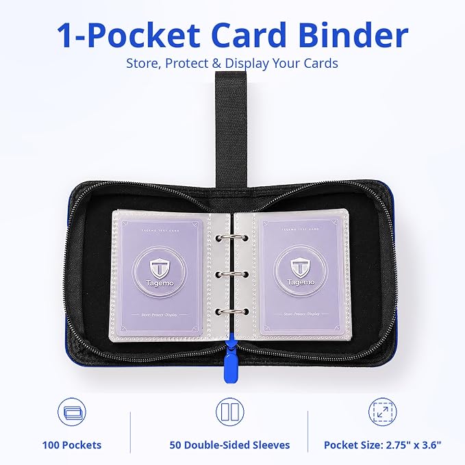 1 Pocket Card Binder with Zipper, 100 Pockets Mini Trading Card Album, Premium PU Leather Single Card Binder, Small Display Folder for TCG & Sports Cards