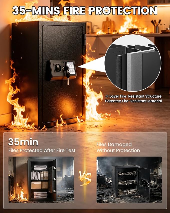 [𝟐𝟎𝟐𝟔] 𝟑𝟓𝐌𝐢𝐧 𝟏𝟕𝟎𝟎°𝐅 Fire Proof Safe for Home Documents, 4.5 Cuft Fireproof Safe for Home, Home Safes With Removable Shelf, 𝟒𝟒𝐋𝐛𝐬 Heavy Duty Safes with Anti-theft for Home, Office