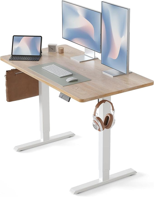 CubiCubi Electric Standing Desk, 48 x 24 Inches Height Adjustable Sit Stand Desk, Ergonomic Home Office Computer Workstation, Maple