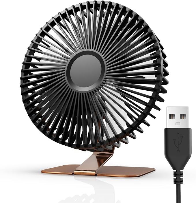 SLENPET 6-inch USB Small Desk Fan, 4 Speeds, Powerful Desktop Table Fan | Ultra-quiet, 90° Adjustment for Better Cooling, Portable Mini Personal Fan for Home Office, Metal Base, Bronze