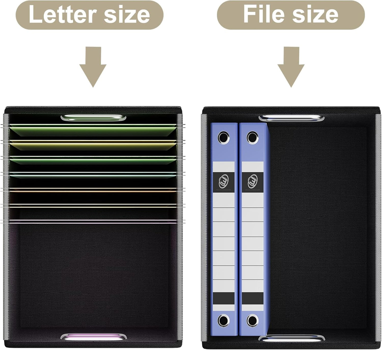 Huolewa Faux Leather File Organizer Box with Lid, Collapsible Hanging File Folder Box Organizer with Plastic Slides, Decorative Home/Office Filing System Boxes for File and Folder Storage-Khaki