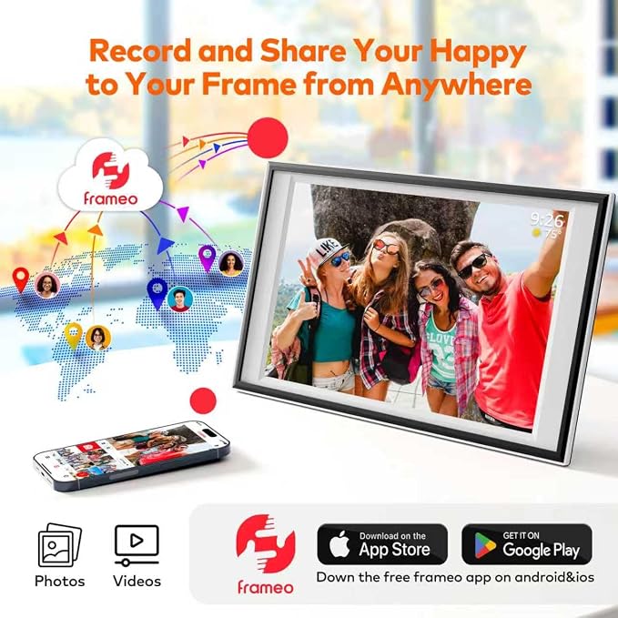 Frameo Digital Picture Frame 12.7'' 64GB Photo Frame, 1440 * 1080P IPS Touch Electronic Picture Frame, Auto-Rotate Tabletop&Wall Mounted,USB&SD Card, Sharing Photos/Videos via Free App from Anywhere