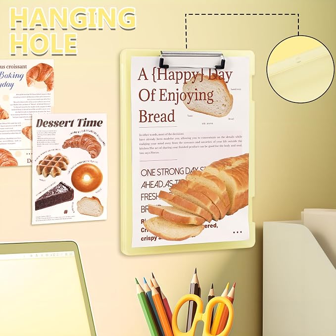 Letter Size Clipboard with Storage 8.5 * 11, Plastic Clear Yellow Clipboard File Box A4 Nursing Clip Board for School & Office with Christmas Stickers (Clear Yellow-1PCS)