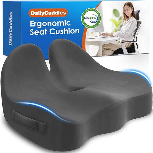 Seat Cushion, Chair Cushions for Office Chairs/Desk Seats/Wheelchair - Hip&Sciatica&Tailbone Pain Relief Memory Foam Office Chair Cushion for Long Sitting Office Workers, Grey