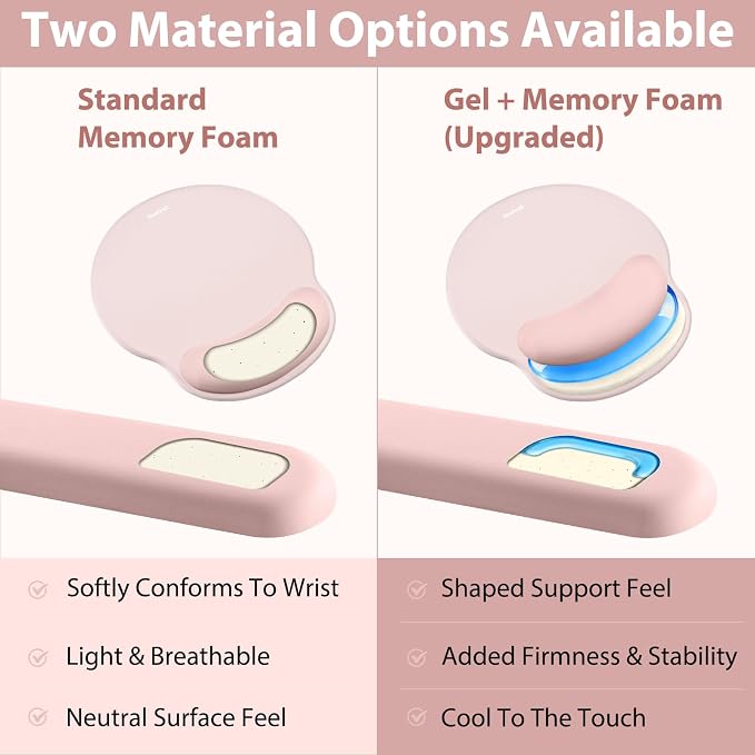 Mouse Pad and Keyboard Wrist Rest, 3-in-1 Gel Memory Foam Ergonomic Mouse Pad with Wrist Rest Set, Gaming Mousepad Arm Cushion Support for Computer Office Desk Accessories Cute Setup, Pink