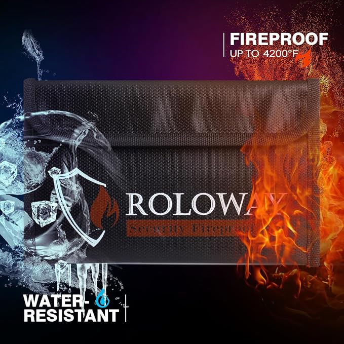 Small Fireproof Bag (5 x 8 inches), Non-itchy Fireproof Money Bag for Cash, Valuables, Passport, Currency & Keys (2-Pack Black)