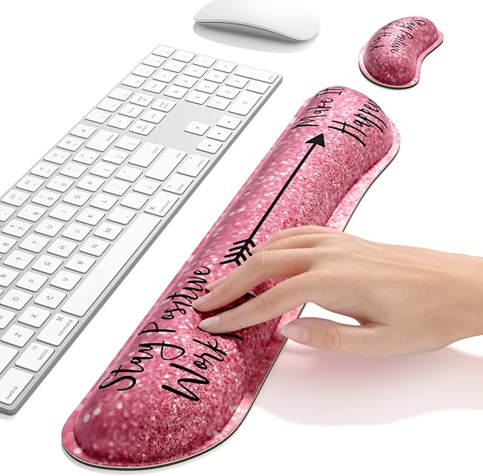 Dapesuom Enlarge Keyboard Wrist Rest, Memory Foam Wrist Cushion for Desk Mats Support, Typing Pain Relief Keyboard Mouse Pad Rests Set with Non-Slip Base for Gaming Laptop Office Computer, Quotes