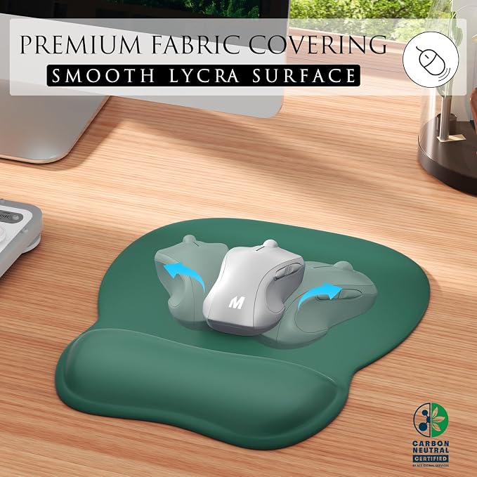 MROCO Ergonomic Mouse Pad with Gel Wrist Rest, 9.4 x 8.1 in, Forest Green | Ergonomic Shape Design, Multiple Pattern Options, Gel Wrist Comfort, Smooth Lycra Surface, Non-Slip PU Base