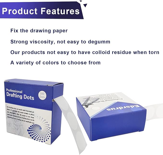 EDSRDRUS Professional Blank Drafting Dots 7/8” Diameter, Low Tack, Easy Removal, Pre-Cut Drafting Tape Dots for Tracing, Drawing, Positioning, Roll of 500 Dots Per Box (1 Pack)