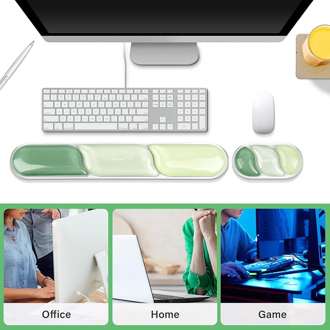MOSISO Gel Keyboard Wrist Rest&Wrist Support for Mouse, Streamlined | Ergonomic Soft Cooling Gel Mousepad Pain Relief Easy Typing Pad Non-Slip Computer Laptop Home/Office, Green