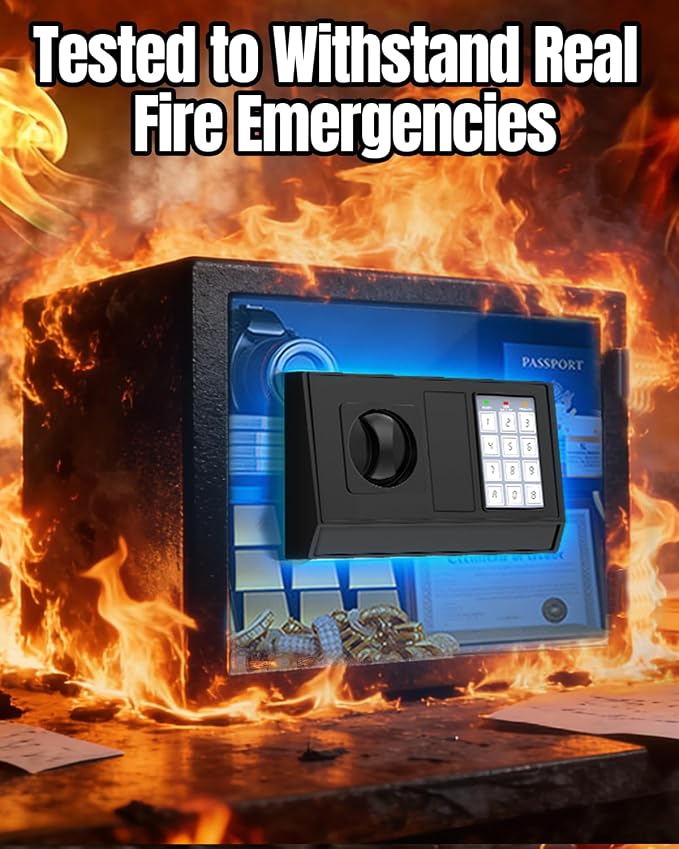 [𝟐𝟎𝟐𝟔 𝟑𝟓-𝐌𝐢𝐧 𝟏𝟕𝟎𝟎°𝐅] Fireproof Safe for Home, Money Safe for Cash, 𝟐𝟐𝐋𝐛𝐬 Fire Proof safes for Home Use, Wall Mounted Safes with Alarm System and LED Light