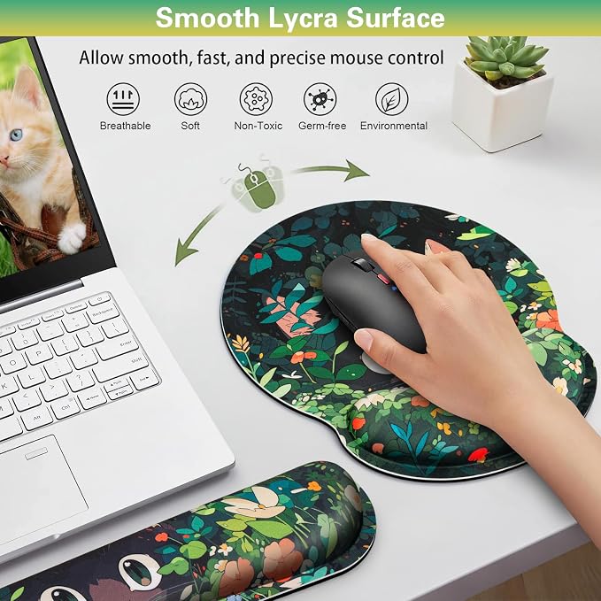 Ergonomic Keyboard Wrist Rest, Mouse Pad with Wrist Rest Anime | Cat Gaming Mousepad with Wrist Support, Memory Foam Wrist Rest Set for Computer Keyboard, Funny Cute Office Desk Accessories