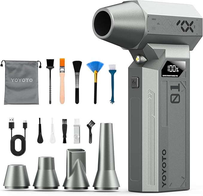 Compressed Air Duster, 150000RPM Electric Air Duster with LED Display & Brushless Motor, 4-Gear Air Blower Rechargeable with LED Light, Cordless Turbo Fan for Computer, Keyboard, Car, Home, Outdoor