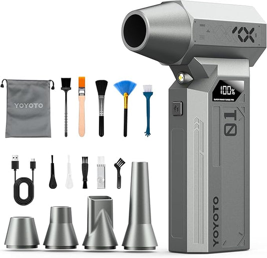 Compressed Air Duster, 150000RPM Electric Air Duster with LED Display & Brushless Motor, 4-Gear Air Blower Rechargeable with LED Light, Cordless Turbo Fan for Computer, Keyboard, Car, Home, Outdoor