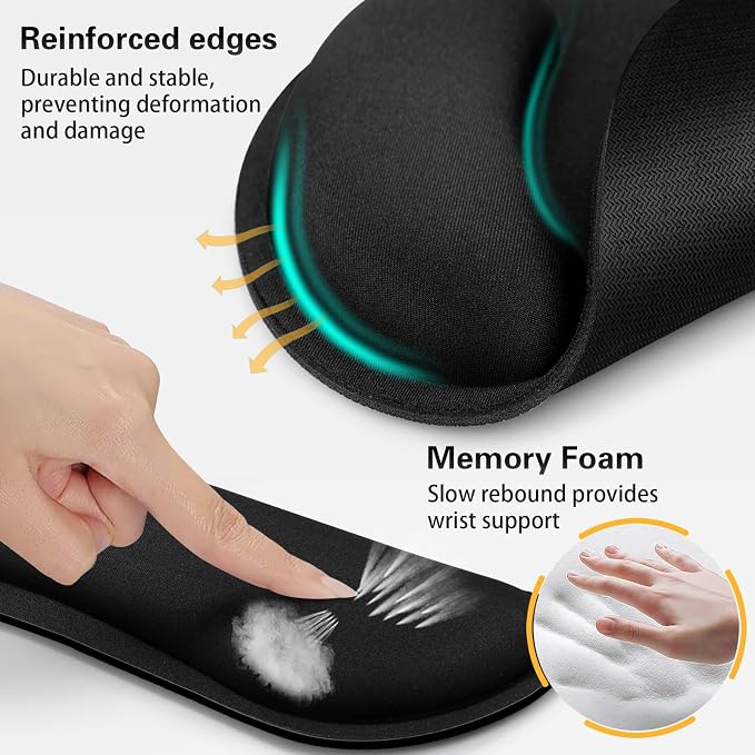 Mouse Pad Black, Ergonomic Keyboard Wrist Rest, Mouse Pad with Wrist Rest | Gaming Mousepad with Wrist Support, Memory Foam Wrist Rest Set for Computer Keyboard, Office Desk Accessories