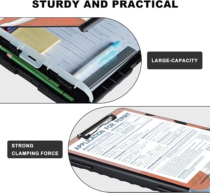 Clipboard with Storage,Storage Clipboard with Pen Holder,Heavy Duty Plastic Storage Clipboard with Low Profile Clip,Teacher Must Haves,Clipboard Folder,Office Supplies,Black and red Cat -1332
