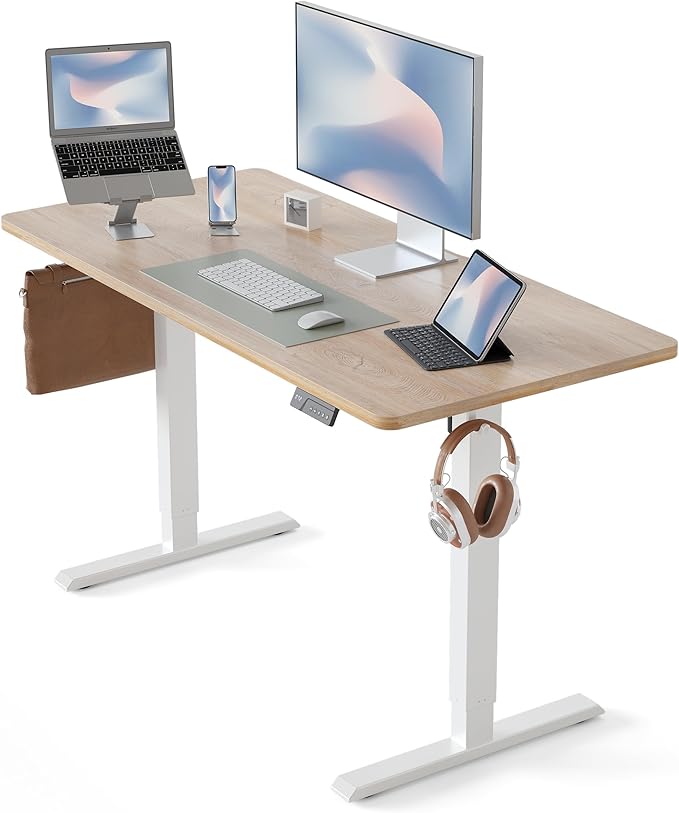 CubiCubi Electric Standing Desk, 55 x 24 Inches Height Adjustable Sit Stand Desk, Ergonomic Home Office Computer Workstation, Maple