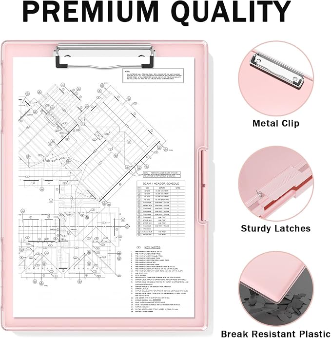 Rimilak Clipboard with Storage,8.5x11 2 Compartment Clip Board, Pink | Smooth Writing, Side-Opening Plastic Folder with Pen Holder, Size 13.3 x 9.4 x 1.5″,for Classroom, Teacher, Student