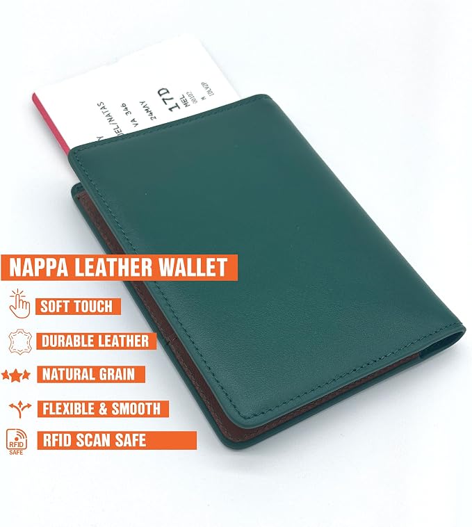 Slim Nappa Leather RFID Blocking Passport Cover (Green/Brown) | Genuine Leather Passport Holder for Men and Women
