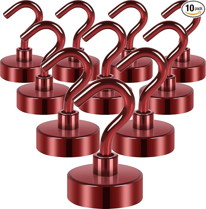 Neosmuk Magnetic Hooks, Heavy Duty 40lb+ Strong Magnet Hook for Cruise Cabins, Cruise Essentials 2026 for Hanging, Metal Wall Refrigerator Hangers (Red, 10 Pack)