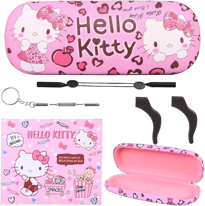 ADBGV Cute Stylish Hard Shell Eyeglasses Cases Protective Case Storage Box With Glasses Cloth Eyeglass Strap for Girl Teen