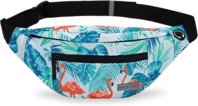 Large Fanny Pack Belt Bag with Adjustable Straps Waist Pack for Men Women | Flamingo Print4-Zipper Pockets,Ideal Gifts for Traveling Hiking Casual Waist Pack Carrying All Size Phones