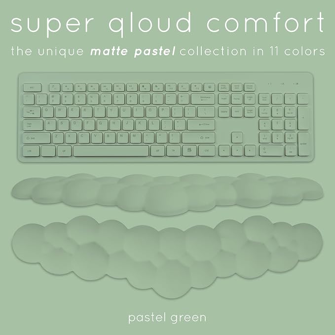 Green Cloud Keyboard Wrist Rest – Create-ables Qloud Green Wrist Rest for Computer Keyboard and Mouse, Ergonomic Memory Foam Wrist Pad with Non-Slip Base, Includes Cloud Mouse Pad