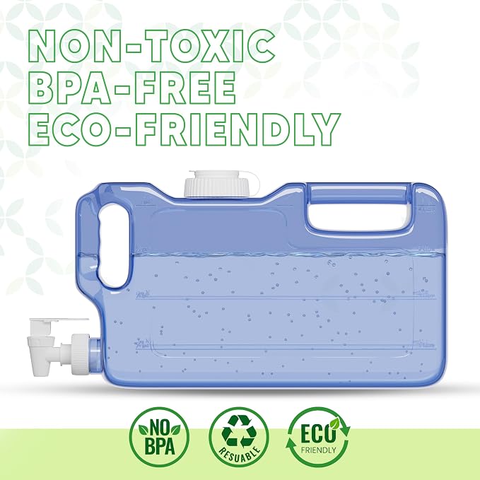 Refrigerator Water Dispenser 1.1 Gallon Bottle with Spigot - BPA Free Plastic Slim Water Jug with Spout Leak Proof | Refillable Fridge Water Container, Convenient Handles