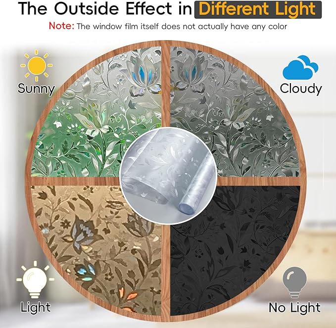 Rainbow Window Privacy Film Decorative, Stained Glass Tint for Home, 3D Decals Clings for Glass, Static Cling Sticker, Suncatcher Cover,45.2" by 78.74"