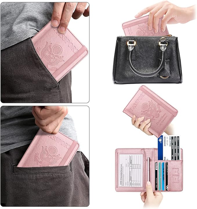 WALNEW Passport Holder for Travel, RFID Passport Wallet, Travel Essentials | PU Leather Passport Cover Case with Pen Holder, Travel Must Haves Accessories, Passport Book Holder for Women