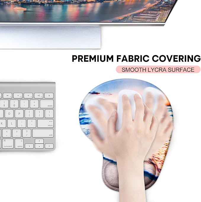 JIKIOU Ergonomic Mouse Pad with Gel Wrist Rest 2 Pack, Portable Small Beach | Upgraded-Prevent Gel Leakage, Ergonomic Design for Pain Relief, Cooling Gel filled, Smooth Lycra Surface, Non-Slip PU Base