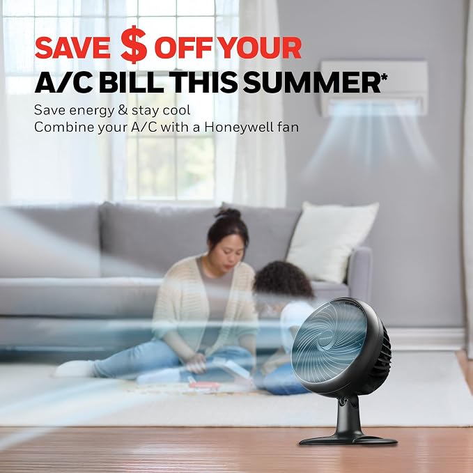Honeywell Fan, Turbo Force Oscillating Table Fan with 3 Speeds, Air Circulator for Bedroom, Black, HT-906