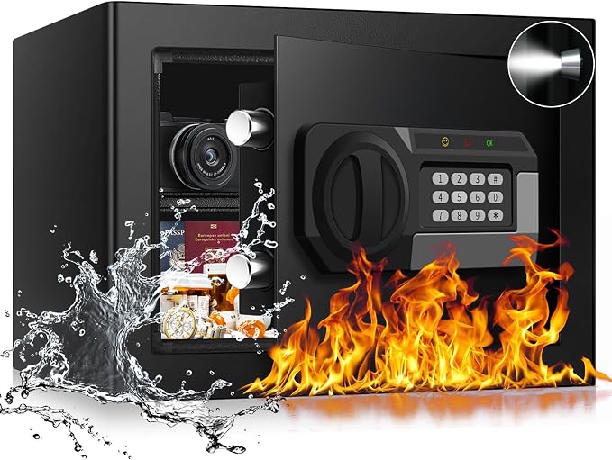 1.2 Cub Small Fireproof Safe for Home, Personal Fire Safe Box with Digital Keypad Key and Removable Shelf, Small Security Box for Money Firearm Medicine Valuables