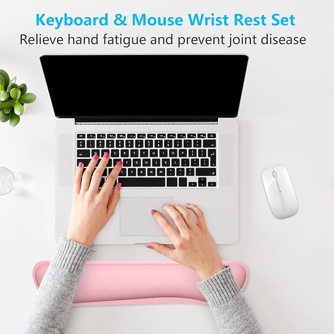 Dapesuom Enlarge Keyboard Wrist Rest, Memory Foam Keyboard Wrist Cushion for Computer Desk Mats Support, Typing Pain Relief Ergonomic Mouse Pad Rests with Non-Slip Base for Gaming, Laptop, Rose Pink