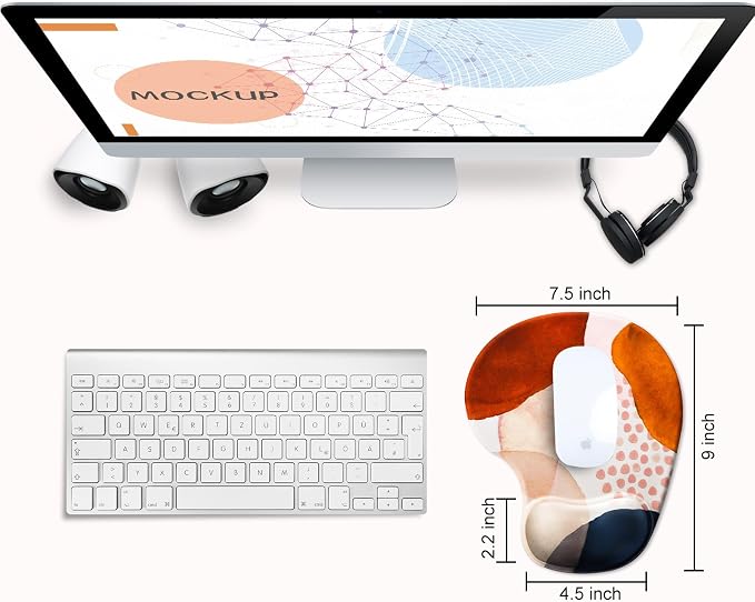 JIKIOU Ergonomic Mouse Pad with Gel Wrist Rest 2 Pack, Portable Small Boho | Upgraded-Prevent Gel Leakage, Ergonomic Design for Pain Relief, Cooling Gel filled, Smooth Lycra Surface, Non-Slip PU Base