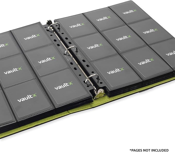 Vault X Slim Ring Binder, 540 Cards, fits 9 Pocket Pages, Exo-Tec Material, 3 D-Ring Folder, for Trading Cards (Black/Green)