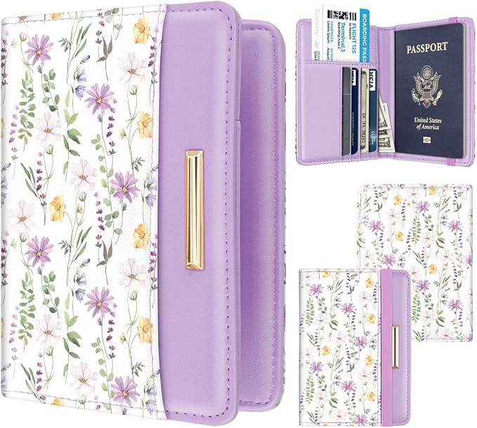 Coco Rossi Passport Holder for Travel Women Slim RFID Passport Cover Wallet | Travel Essentials, Passport Book Holders, Passport Cover Case, PU Leather, Cute, Thin, Spliced Design, White Daisy