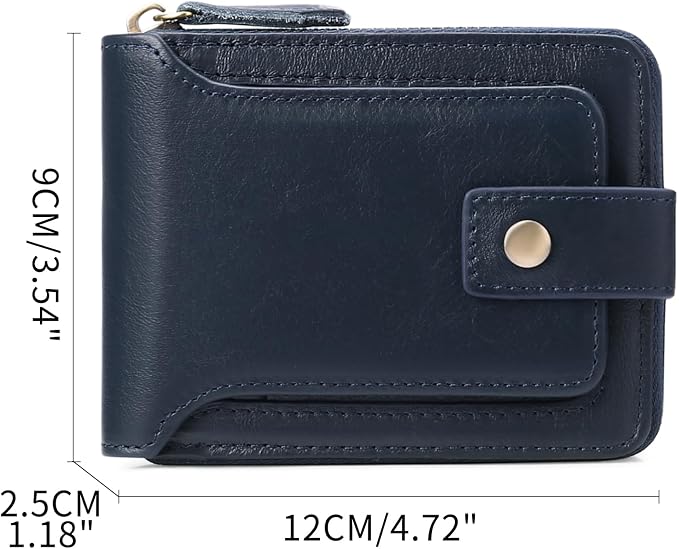 GOIACII Zipper Wallet for Men Genuine Leather RFID Blocking Mens Wallet with Zipper Coin Pocket ID Window Zipper Wallets Large Capacity