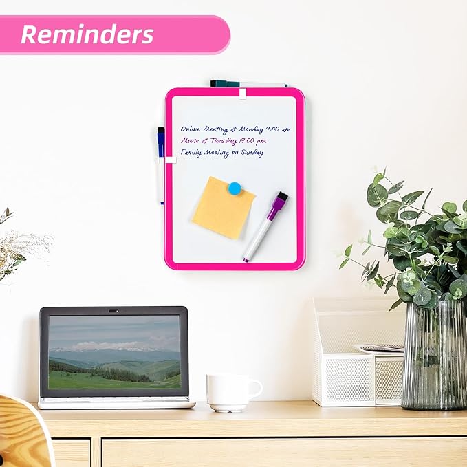 VUSIGN Magnetic Dry Erase Board, 8.5 x 11 Inches White Board, Dark Pink | Includes 4 Dry Erase Markers, Small Mini White Board for Students Fridge Wall Locker