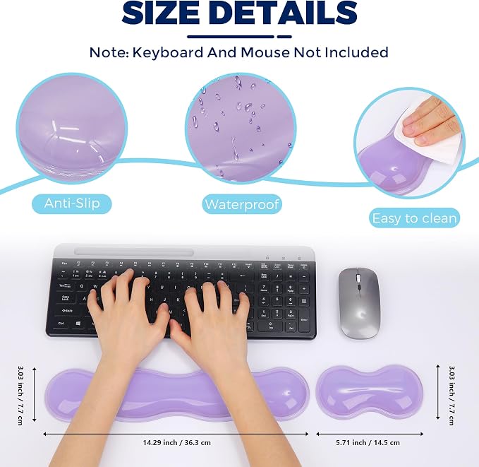 Gel Wrist Rest for Keyboard and Mouse, Wrist Rest for Keyboard, Mouse Wrist Support, Pain Relief, Cool Touch, Non-Skid, Keyboard and Mouse Wrist pad Set