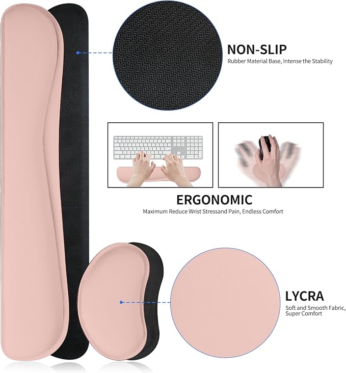 Desk Mat Set,3-in-1 Mouse Pad with Wrist Rest and Keyboard Pad | 31.5" x 15.7" Ergonomic Keyboard and Mouse Pad Set, Memory Foam Keyboard Wrist Rest, Waterproof Computer Mat, Pink