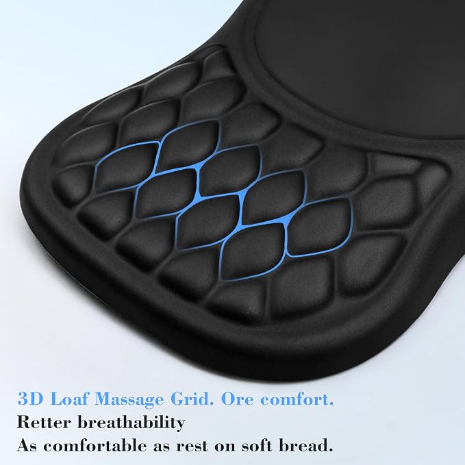 Wrist Rest for Computer Keyboard and Mouse Pad Set with Massage Design | Ergonomic Memory Foam Wrist Support Mouse Pad for Pain Relief, Easy Typing, Desk Wrist Pad for Office Home(2-in-1 Black)