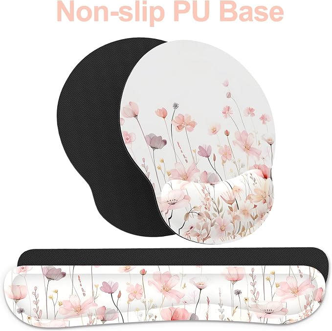 Ergonomic Mouse Pad with Wrist Rest and Keyboard Wrist Rest, Mousepad | Memory Foam Wrist Rest for Computer Keyboard, Pain Relief, Non-Slip Base,Mouse Pad Wrist Support for Gaming,Watercolor Flower