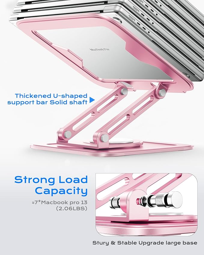 LOXP Adjustable Laptop Stand, Computer Stand with 360 Rotating Base | Ergonomic Laptop Riser Mount for Desk Foldable Protable Computer Desk Fits with MacBook Pro Air