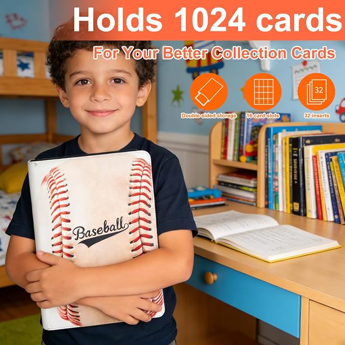 1000+ Pockets Trading Card Binder 1024 Capacity (16-Pocket, Baseball)