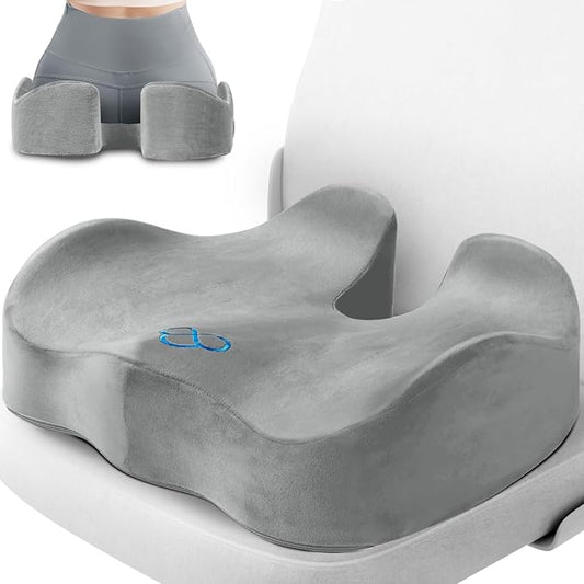 Seat Cushion, Chair Cushions, Office Chair Cushions, Anti-Slip Bottom & Removable Cover Tailbone Pain Relief Cushion, Memory Foam Seat Cushion for Office, Wheelchair, Car (Light Grey)