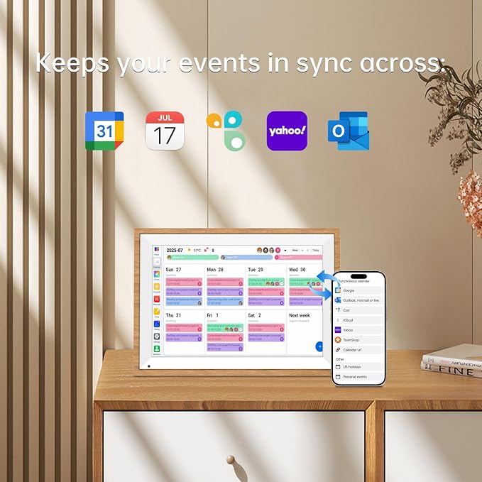 10.1" Digital Calendar – Touchscreen Smart Family Planner, Wall & Desktop | No Subscription Smart Wall Calendar with Chore Chart, Digital Photo Frame, Syncs with Google Calendar, Weekly & Monthly View