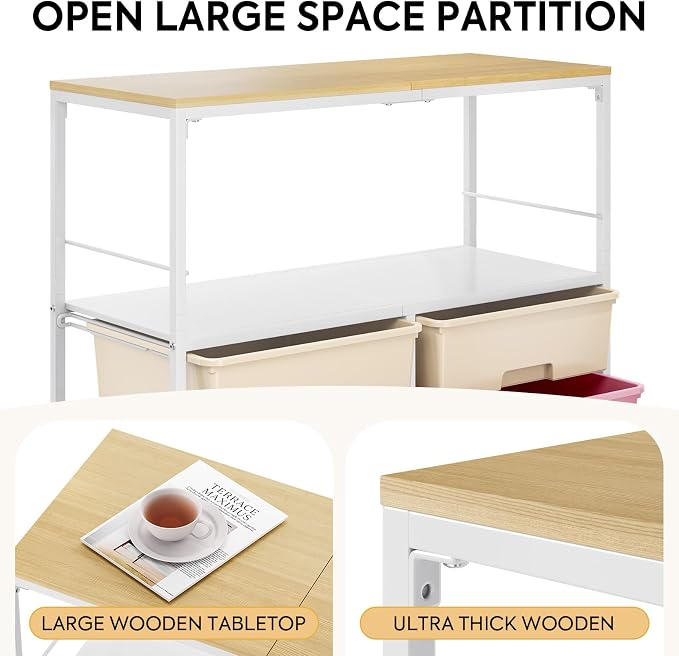 Rolling Storage Cart with 8 Large Drawers,Wooden Tabletop | Open Storage Shelves, Mobile Craft Organizer with Lockable Wheels for Home, Classroom, Office Supplies & Art Studio,Colorful