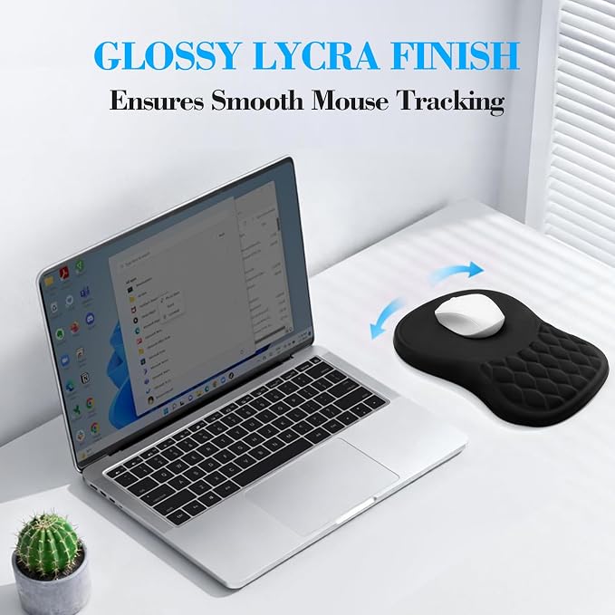 Ergonomic Mouse Pad with Wrist Rest Sloped Massage Design (Black) | Soft Comfortable Memory Foam Wrist Support for Pain Relief, Non-Slip PU Base, Office, Home, Gaming Mousepad for Desk